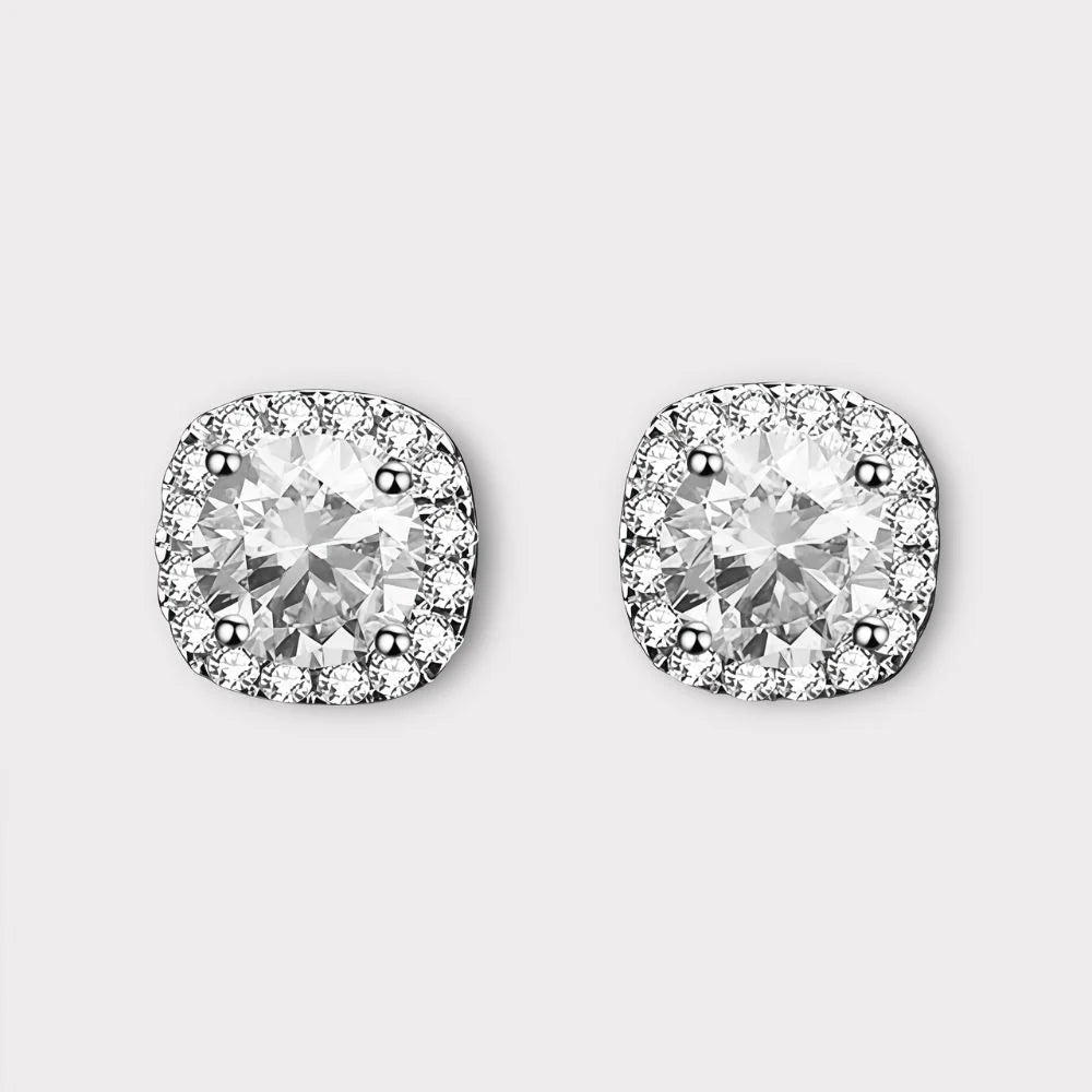 Square Moissanite Halo Earrings