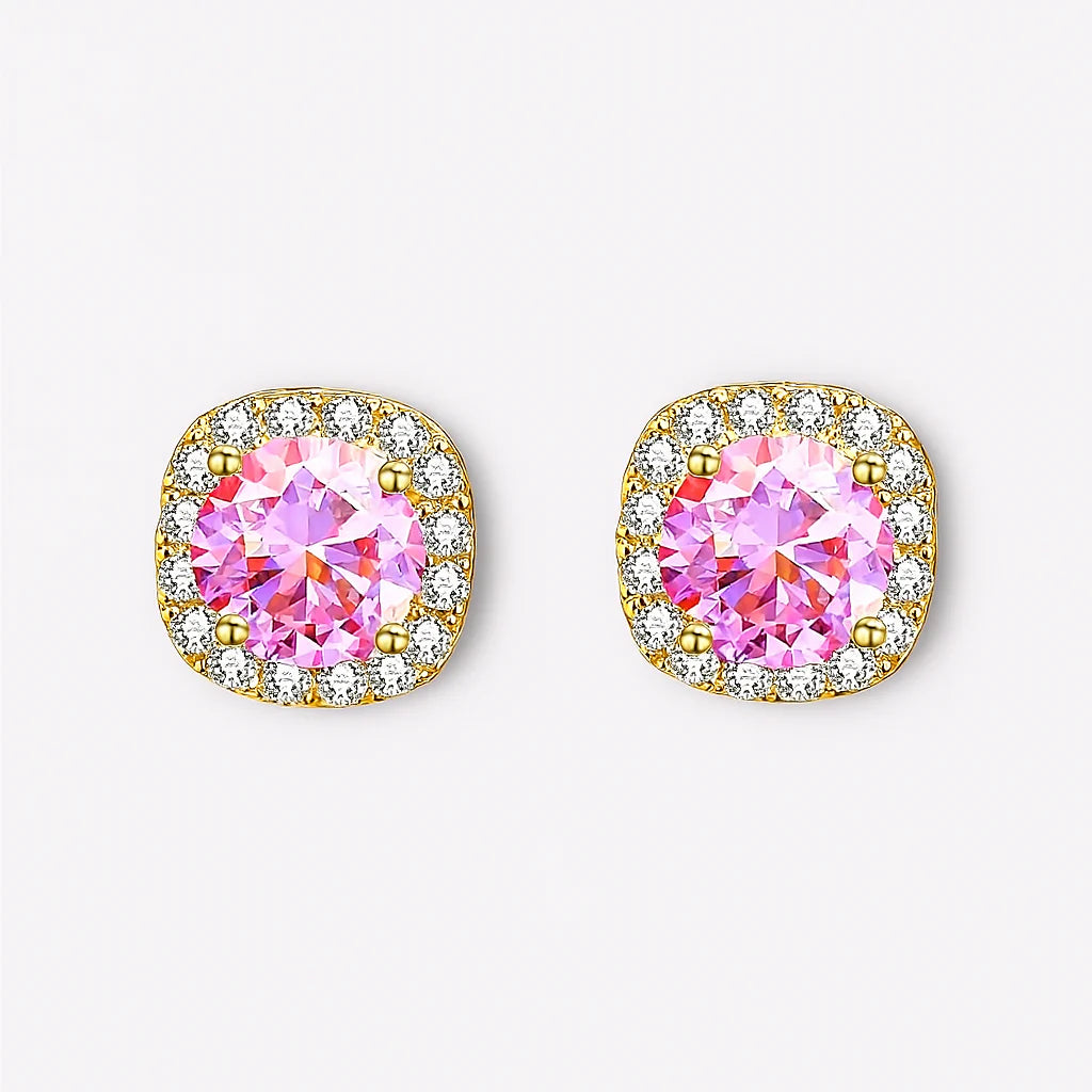 Square Moissanite Halo Earrings