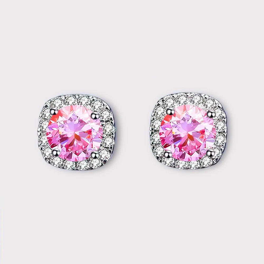 Square Moissanite Halo Earrings