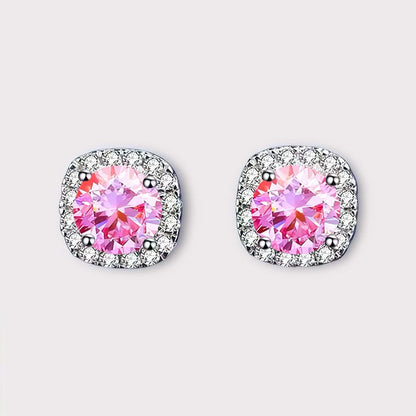 Square Moissanite Halo Earrings