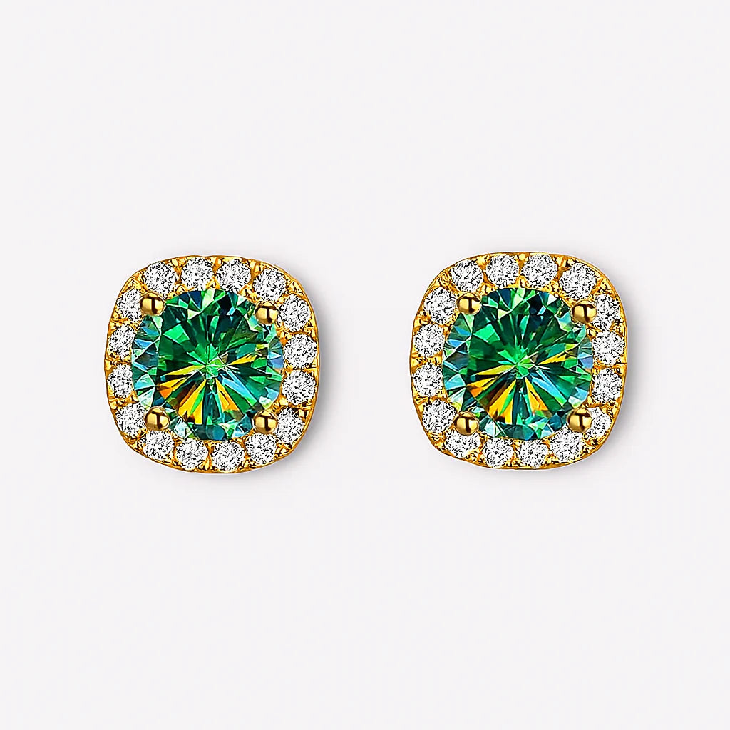 Square Moissanite Halo Earrings