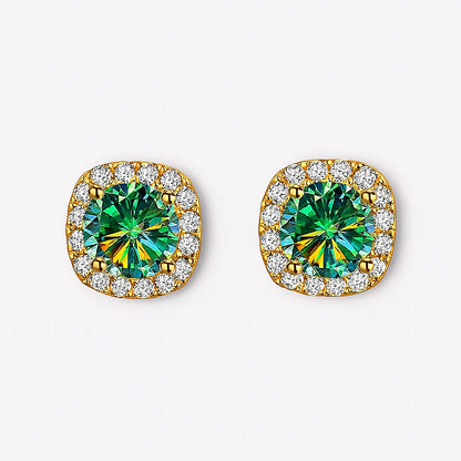 Square Moissanite Halo Earrings