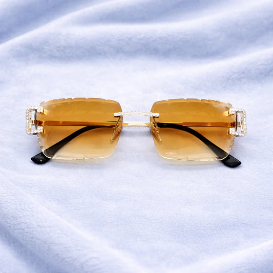 Brown Iced Out Designer Glasses