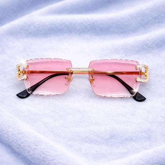 Pink Iced Out Designer Glasses