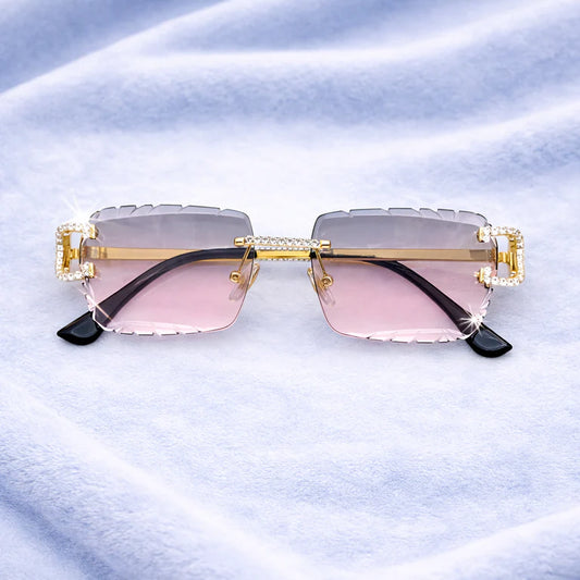 Pink/Gray Iced Out Designer Glasses