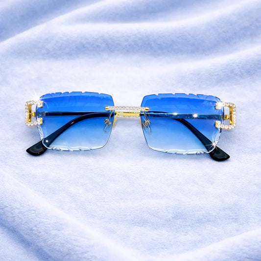 Blue Iced Out Designer Glasses