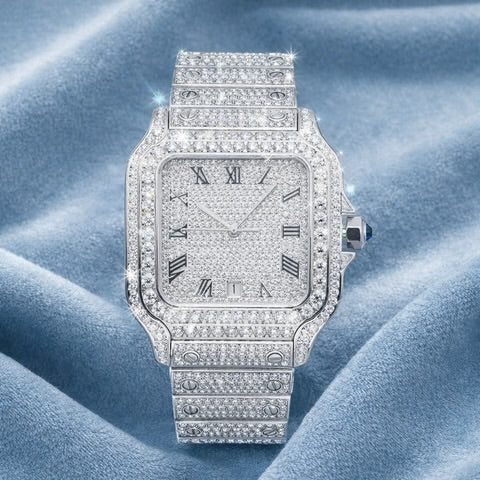 Santos-Style Square Bust Down Moissanite Watch