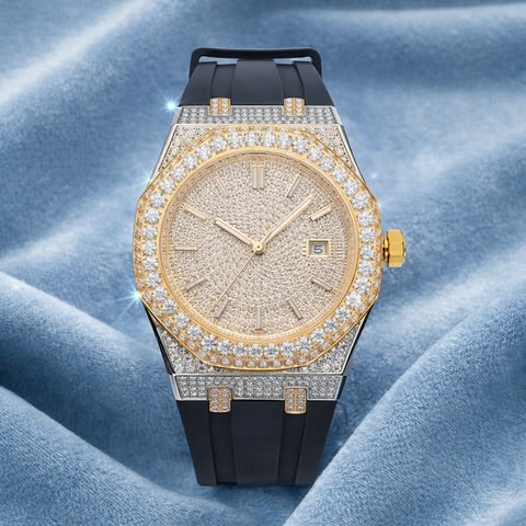 Gold Royal-Oak Silicone Band Moissanite Watch